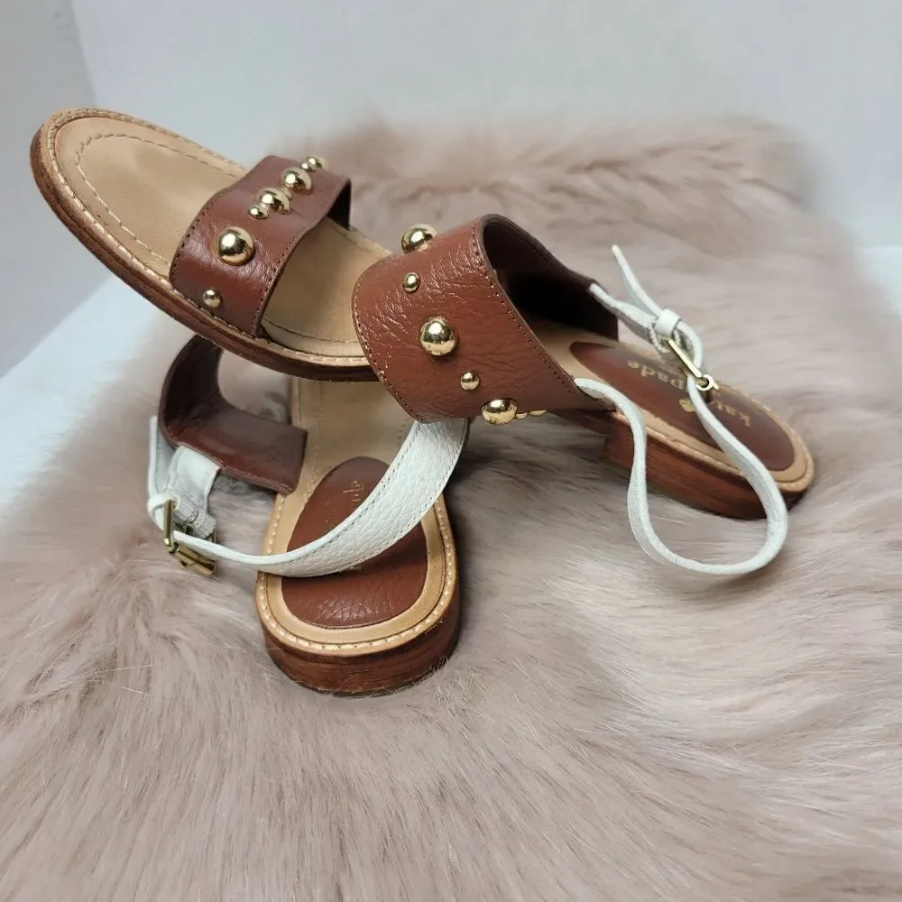 Kate Spade Stillwell White Brown  Leather Studded Sandals Shoes Size 8